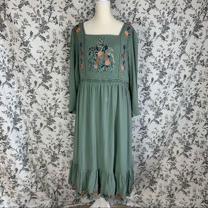 NWOT Lucy Avenue “Amira” Sage Embroidered Dress